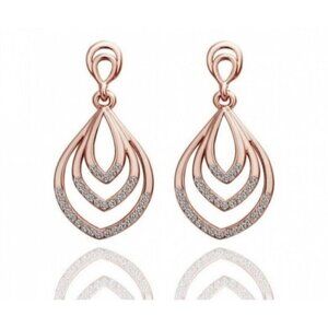 Rose Gold Plated Crystals Dangle Teardrop Fashion Earrings